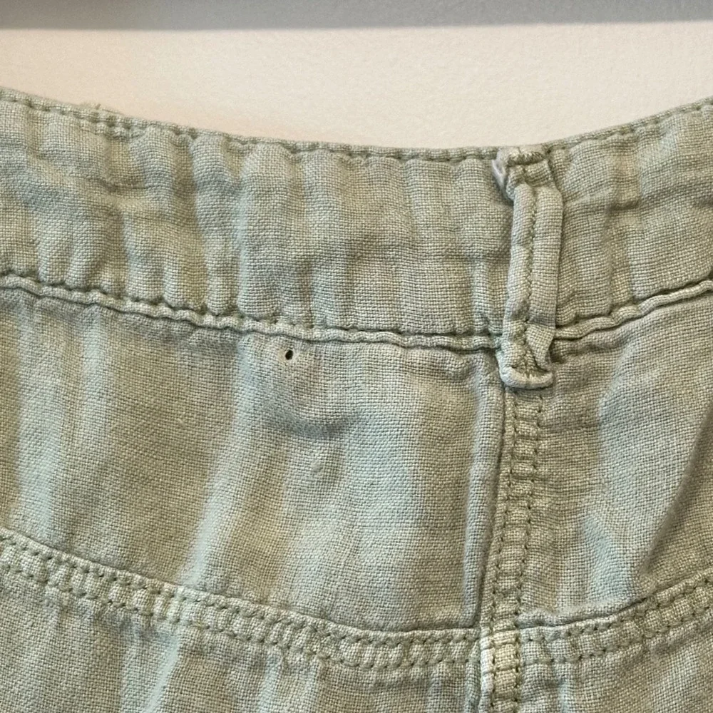 ZARA Women's Light‎ Green 100% Linen Utility Pants Wide Leg Cropped Size XS